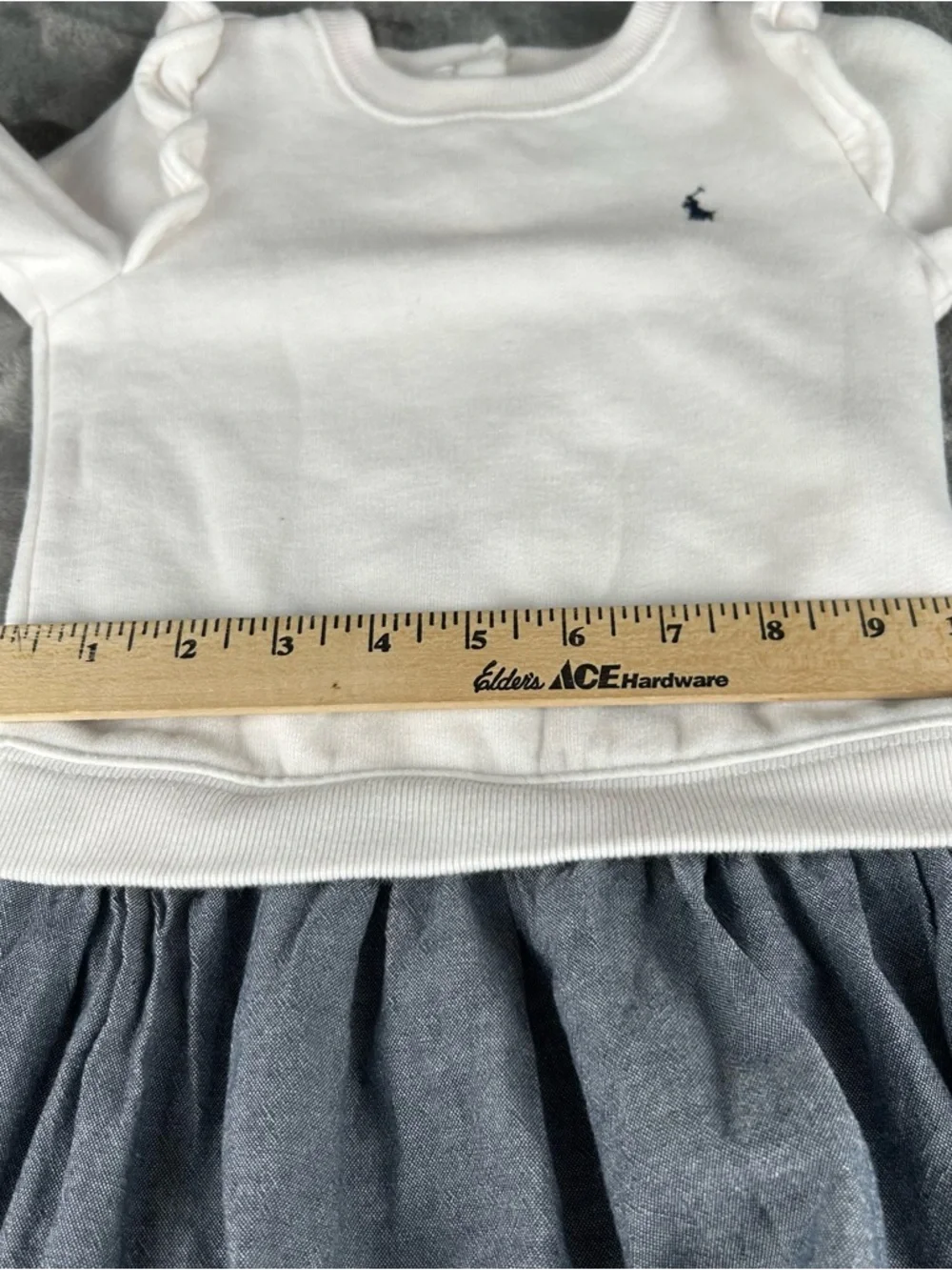 Ralph Lauren Dress Baby Girl 24 Months Pony Logo White Jersey Top Chambray Skirt